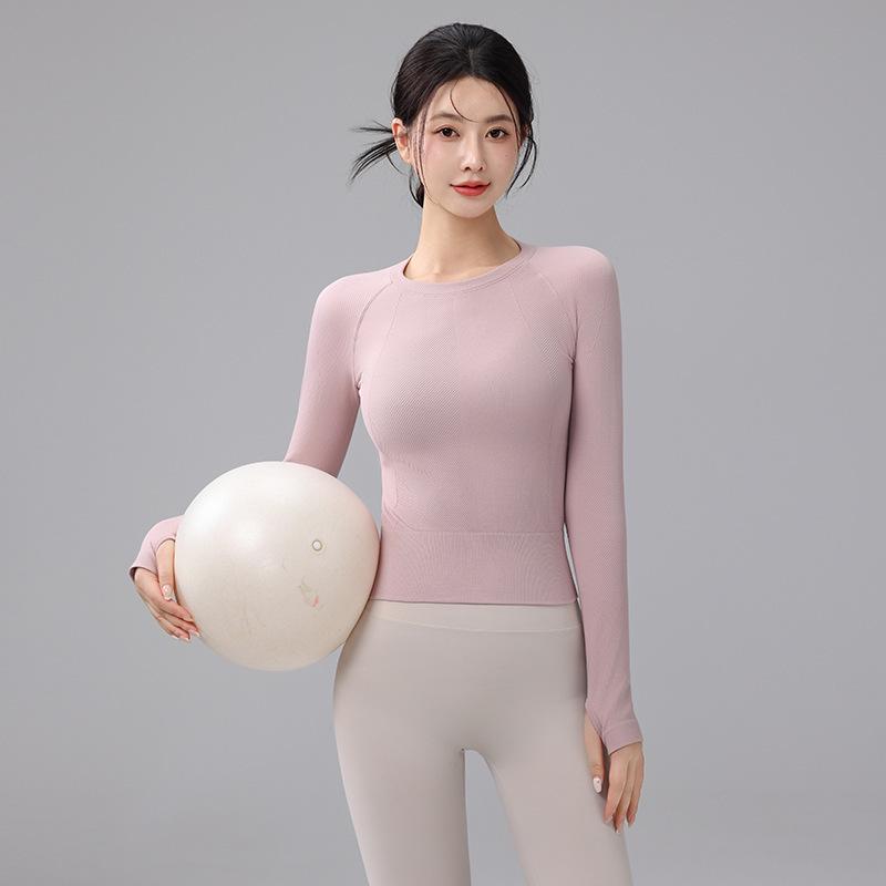 Thickened Seamless Women's Long Sleeve Yoga Top - Slimming, Breathable Round Neck for Autumn & Winter.