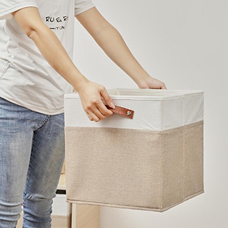 Rattan Storage Basket Linen Fabric Foldable Storage Box Organizer Home Organization Magic Tool