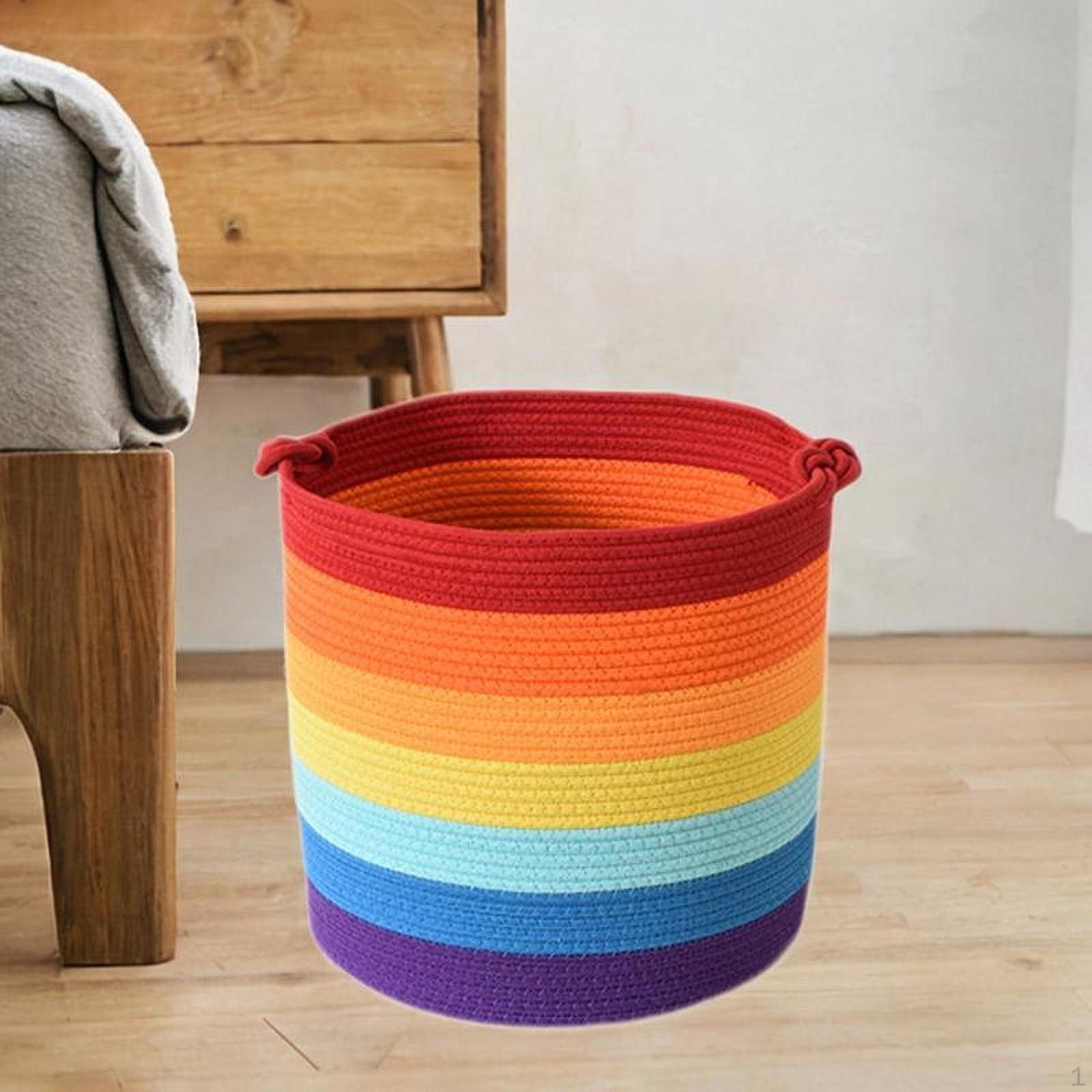 15x14 Inch Woven Cotton Rope Laundry Storage Basket, Multifunctional Toy Blanket Basket for 7 Colors