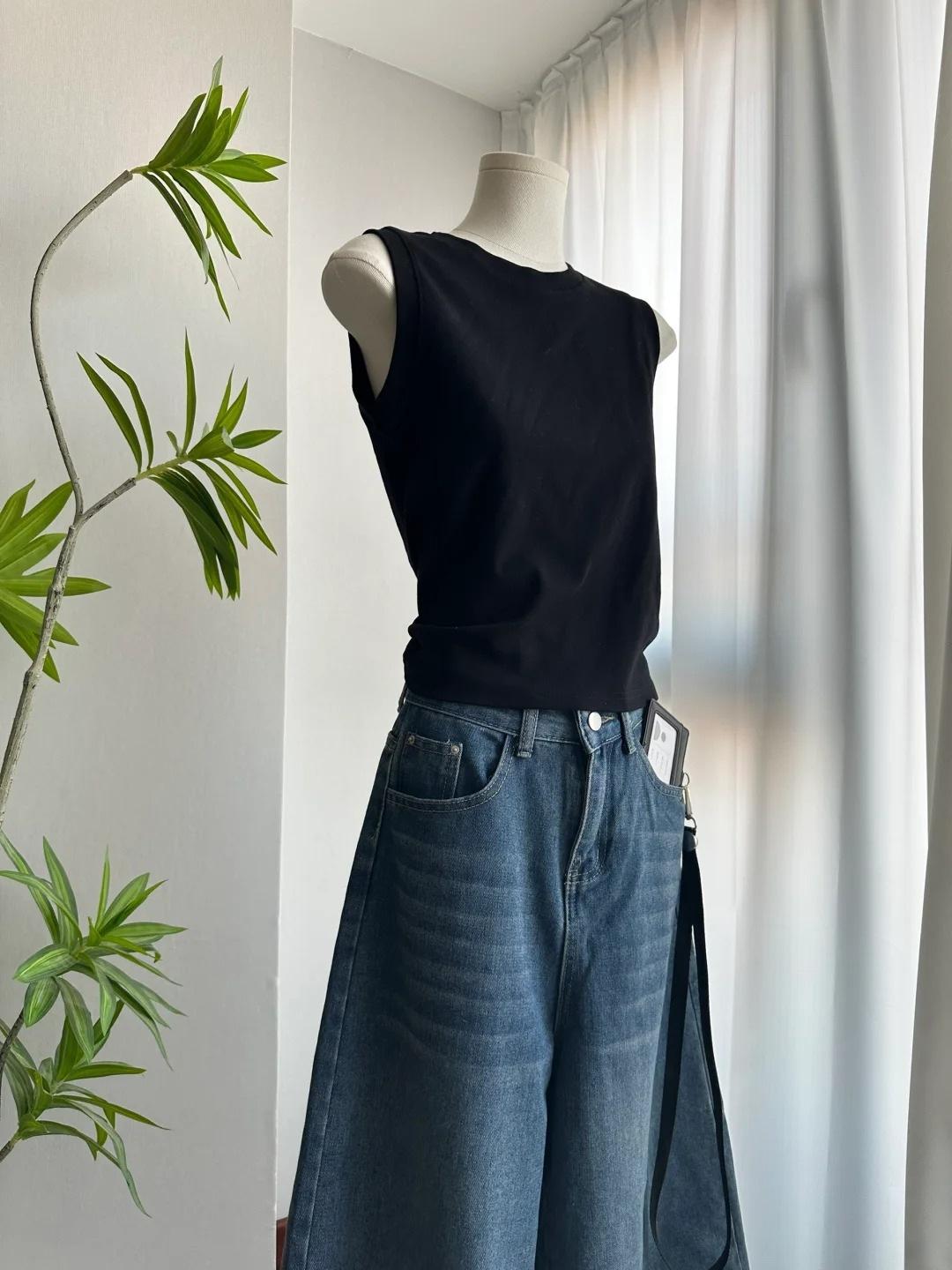 

White Bruce Blue I-shaped Suspender Women s Summer Wear Cotton Covering Breasts Inside Bottom Top Temperament Vest XL чорний
