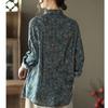 Top de primăvară, toamnă, retro, din bumbac, in, pentru femei, cămașă cu imprimeu floral, vintage, artistică, largi, bluză cu mânecă lungă