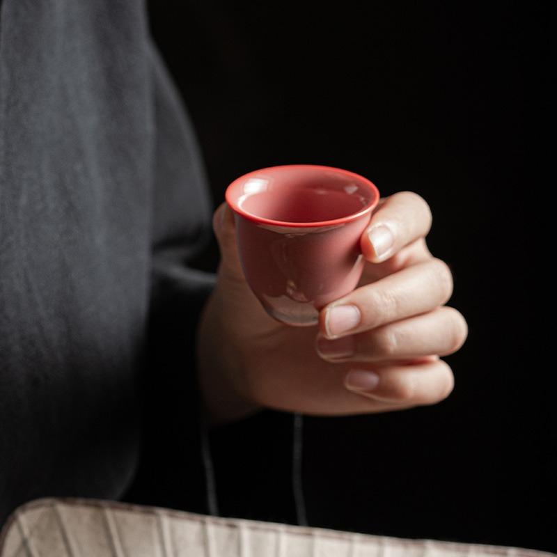 Pinkish Green Celadon over Red Clay Small Gongfu Tea Cup Handmade Chinese Ceramic for Women Collectors Gift