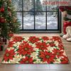 2D Flat Christmas Red Welcome Mat, Velvet Material Christmas Red Flower Non-Slip Floor Mat, New Year Home Holiday Decoration Essential, Absorbent Non-
