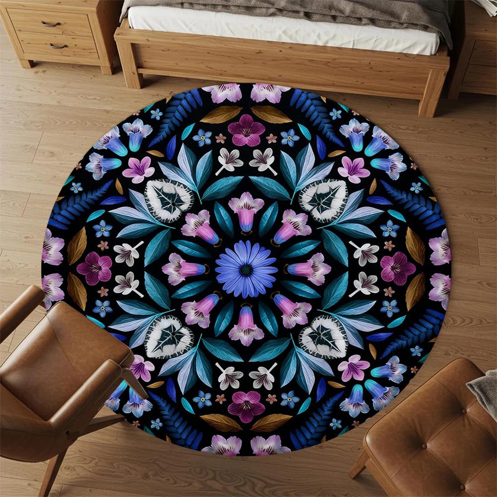 1pc Floral Kaleidoscope Round Chair mat office Area Rug - Non-Slip, Floor Mat for Office, Bedroom, Ideal home decor gift p0105097