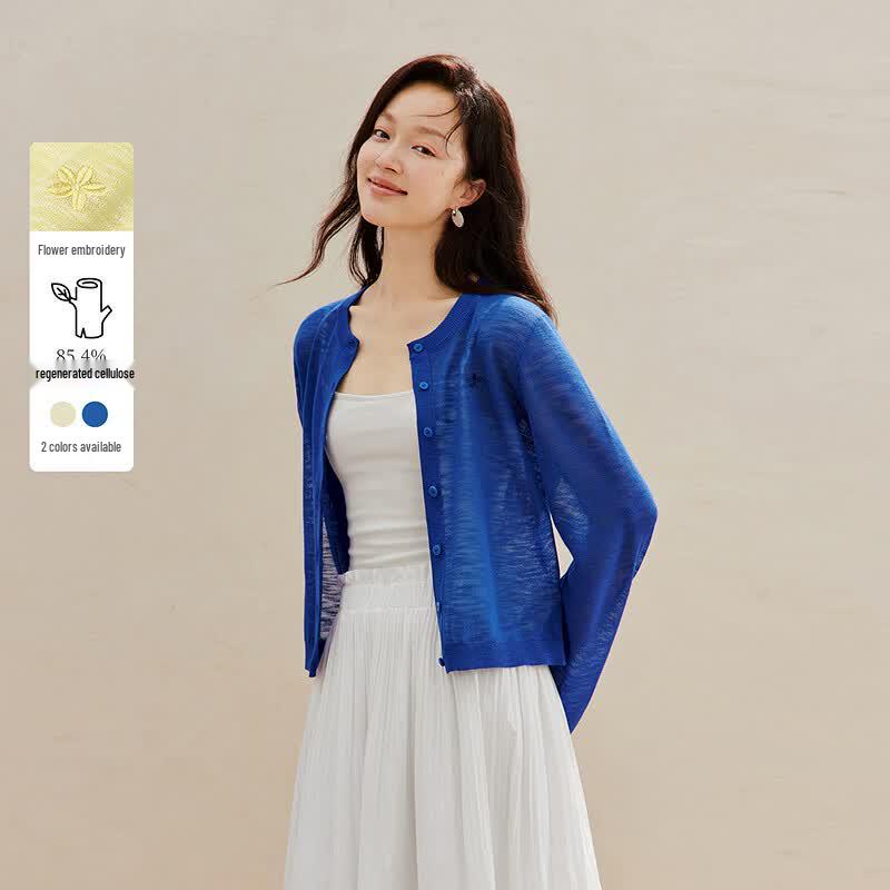 INMAN Breathable Solid Embroidered Thin Knit Cardigan S