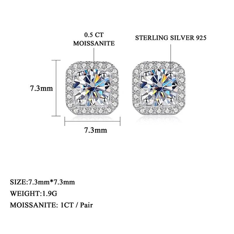 Bague Ringen S925 Sterling Silver Fashion Square Silver Needle Earrings Temperament Set 1ct D Moissente Celebrity Earrings