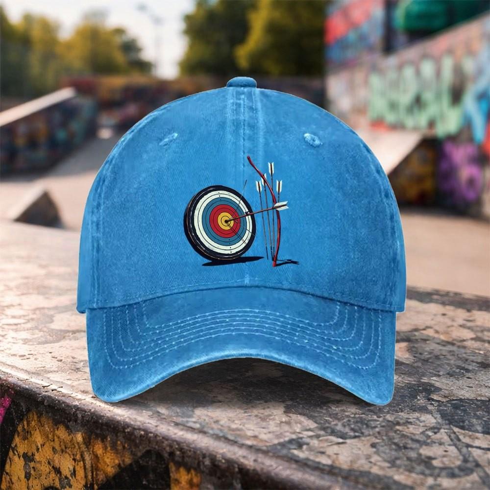 Archery Bullseye Washed Baseball Cap Cotton Adjustable Outdoor Sports Casual Hat for Unisex