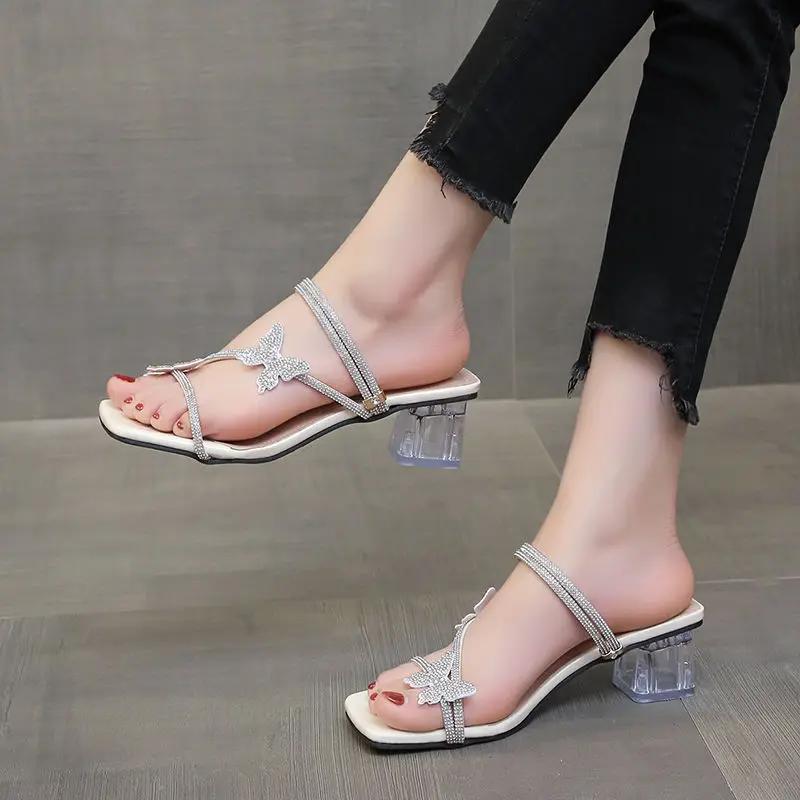 Women's Sandals With Medium Heels Open Toe Ladies Shoes Daily Original on Offer Footwear Wholesale Cheap Liquidation Shoe Sales