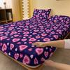 1 Piece Four Ring Pink Heart Pattern Sanded Fitted Sheet, Heart Printed Bedspread For Bedroom, Bedding (Not Include Pillowcase)