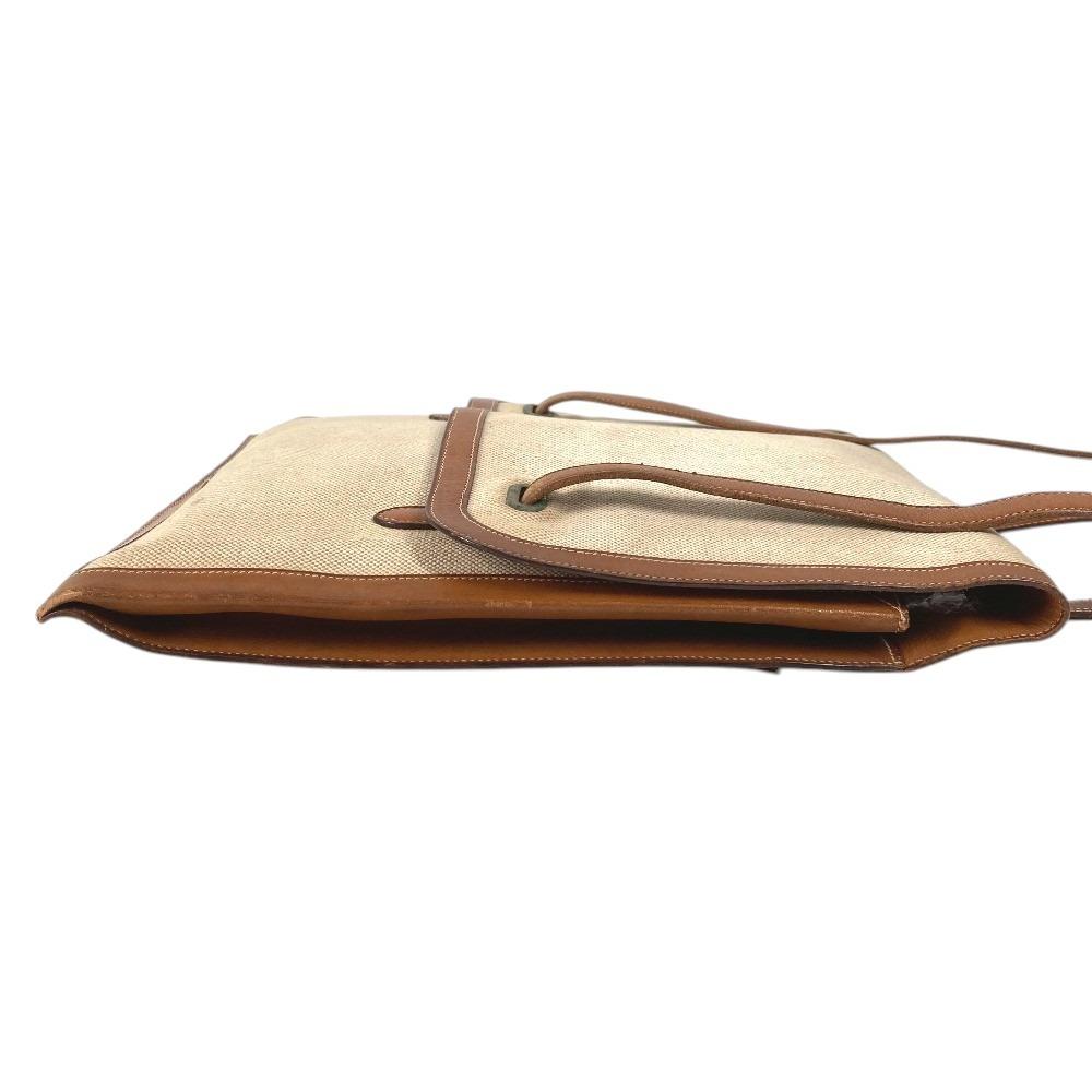 HERMES vintage flap tote bag, handbag Shoulder Bag Leather/Canvas Beige/Brown