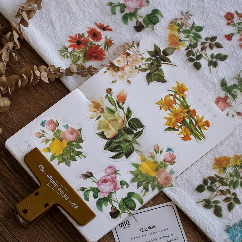 40pcs Natural Stickers Journaling Stationery Transparent PET Flowers Leaves Plants Deco Stickers