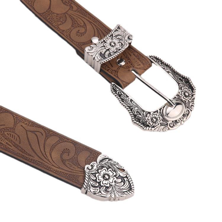 American Three-Piece Personalized Printed Belt, Women'S High-End Brown Jeans With Casual Belt