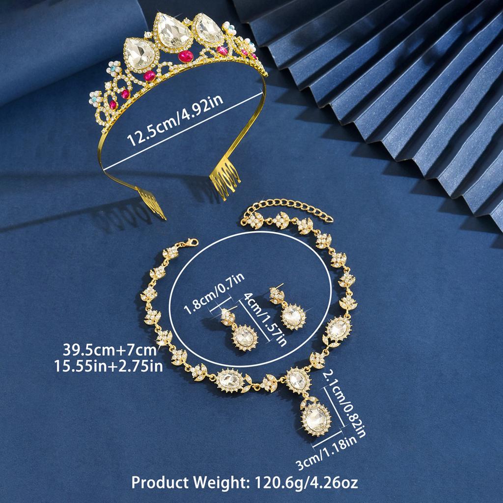 Bridal Tiara Crown Three-Piece Luxury Atmospheric Wedding Jewelry Set Premium Necklace Earrings Crown