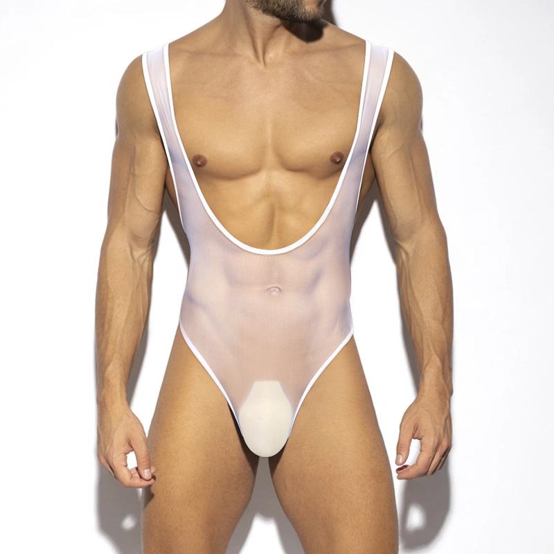 Men's Sexy Transparent Triangle Bodysuit - Chest Enhancing Fitness Wear AD7421.