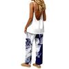 Women's 2 Piece Outfit Set, Casual Backless Sleeveless Top with Elastic Waist Long Pants, Suit No Pockets