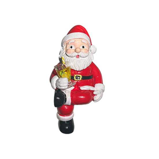 

Mini Santa Christmas Statue Miniature Santa Claus Holding Red Wine/Drinks Flower Pot Decoration Cute Resin Plant Pot Hugger Figurine B