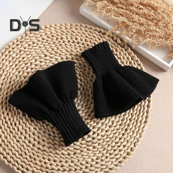 1 para damskich mankietów na nadgarstki dzianinowe elastyczne antypoślizgowe falbany utrzymujące ciepło ozdoba nadgarstka jednolity kolor księżniczka fałszywe mankiety fotografia prop