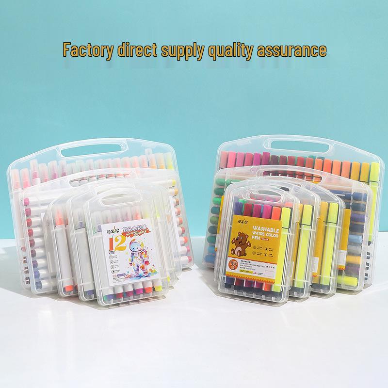 Washable Children's Triangle Grip Watercolor Pens Set - Large Capacity Soft Tip Brushes for Painting
