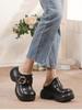 Johnature Genuine Leather Round Toe Thick Soled Shoes Retro Belt Buckle Outdoor Platform Slippers