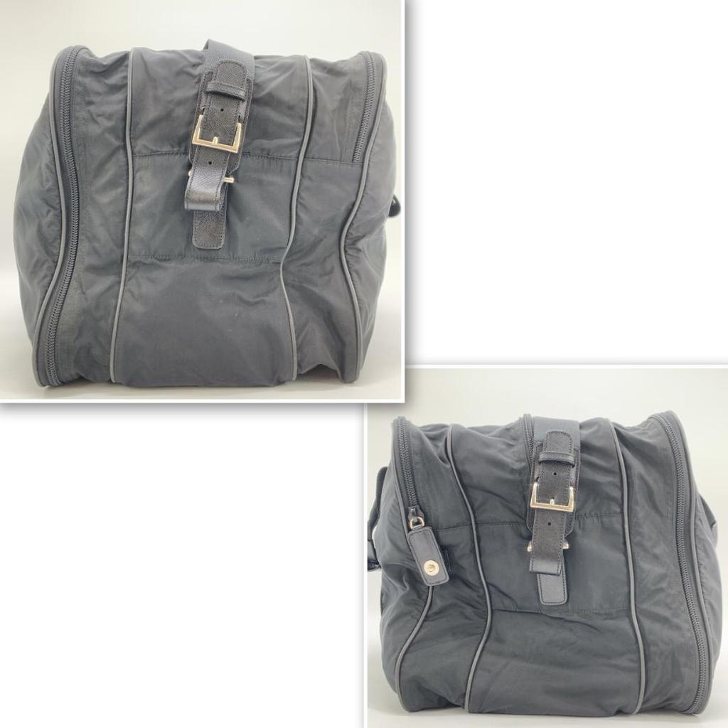 PRADA Boston Bag Travel Bag Shoulder Bag Large Logo Tessuto Nylon Saffiano Leather Black Triangle Logo Plate A4 Capacity 2WAY Men's