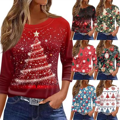 Christmas Women's Sweatshirt Designer Round Neck Long Sleeve Loose Fashion Casual Sparkling Christmas Tree Fun Pattern Print Top