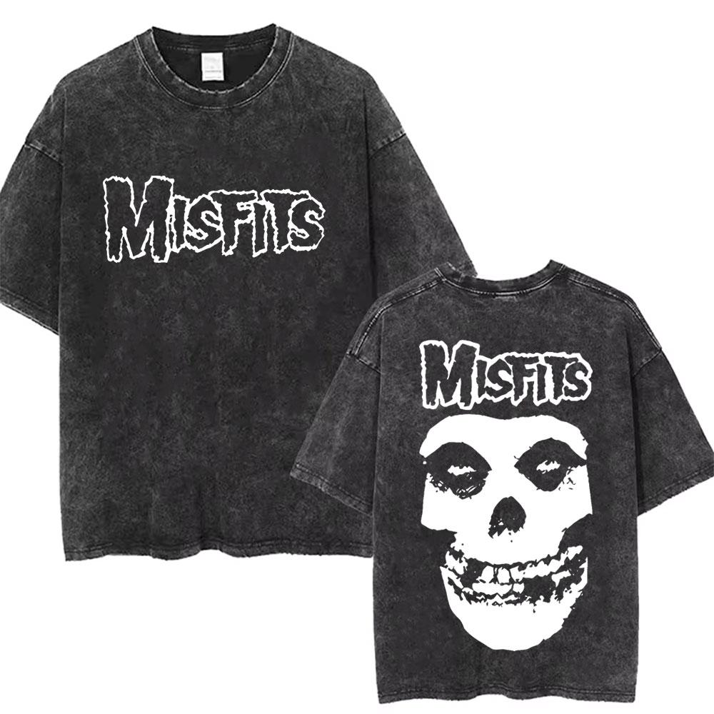 Постиранная винтажная футболка хардкор-панк группы Misfits с графикой ужасов и скелета, мужская и женская мода, футболки оверсайз XL