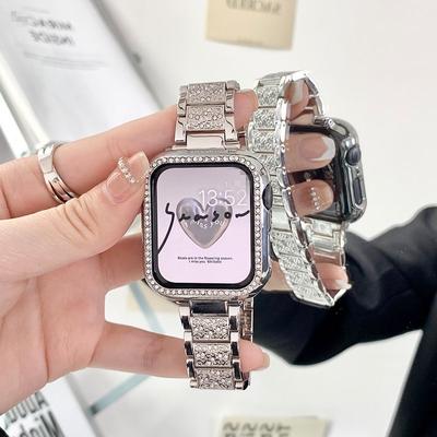 Fashion Women Diamond Strap for Apple Watch Band 38mm 40mm 42mm 44mm Stainless Steel Bracelet for IWatch Ultra 49mm 41 45mm 9/8/7/6/5/43