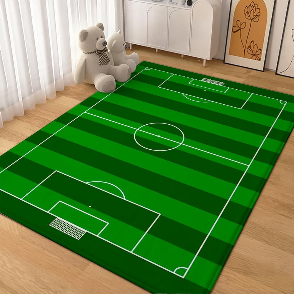 Soccer Ball Green Field Rectangular Rug Nonslip Durable Carpet For Gaming Room Study Living Room Home Party Decor Holiday Gift
