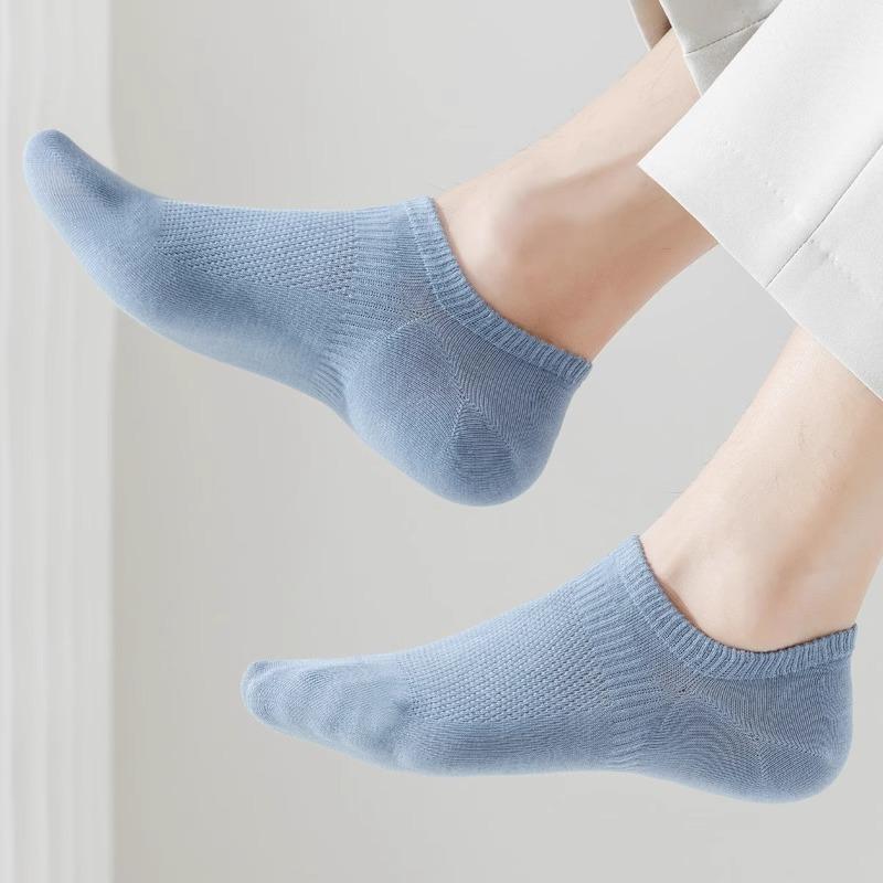 5 Pairs of Boneless Boat Socks Men's Summer Thin Mesh Breathable Socks Invisible Not Off The Heel Anti-odour Shallow Mouth Short Socks