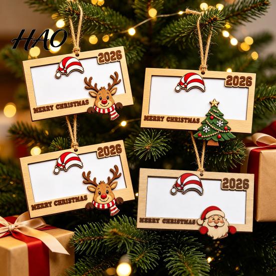 Christmas Tree Decoration with Money Slot 2Pcs Holder Hanging Ornament for Cash, Wooden Xmas Holiday Decoration, Reusable Cash Box Party Tabletop