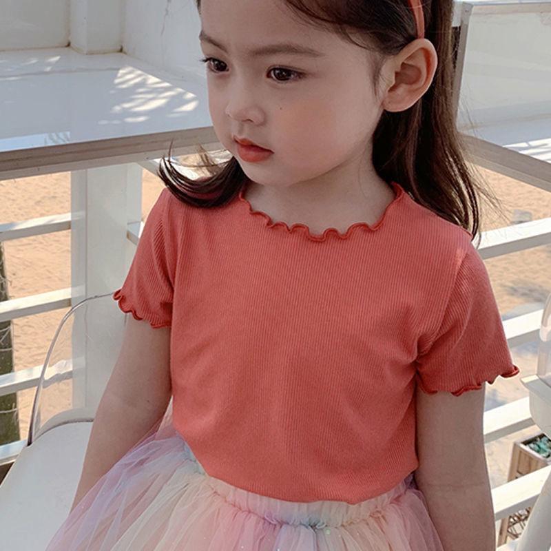 Girls' Ice Silk Ruffle Edge Short Sleeve T-shirt - Summer Baby & Toddler Top