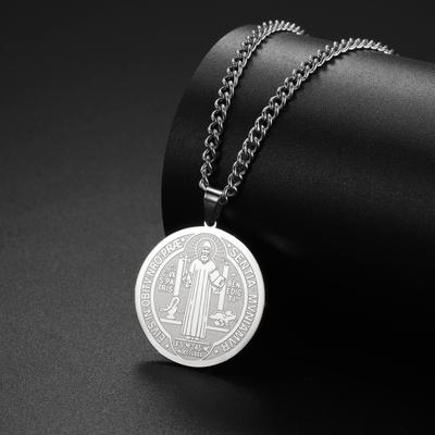 Naszyjnik z zawieszką Medalik Świętego Benedykta My Shape dla Kobiet Mężczyzn Stal Nierdzewna Pokryta Złotem Okrągły Dwustronny Choker Biżuteria Prezenty