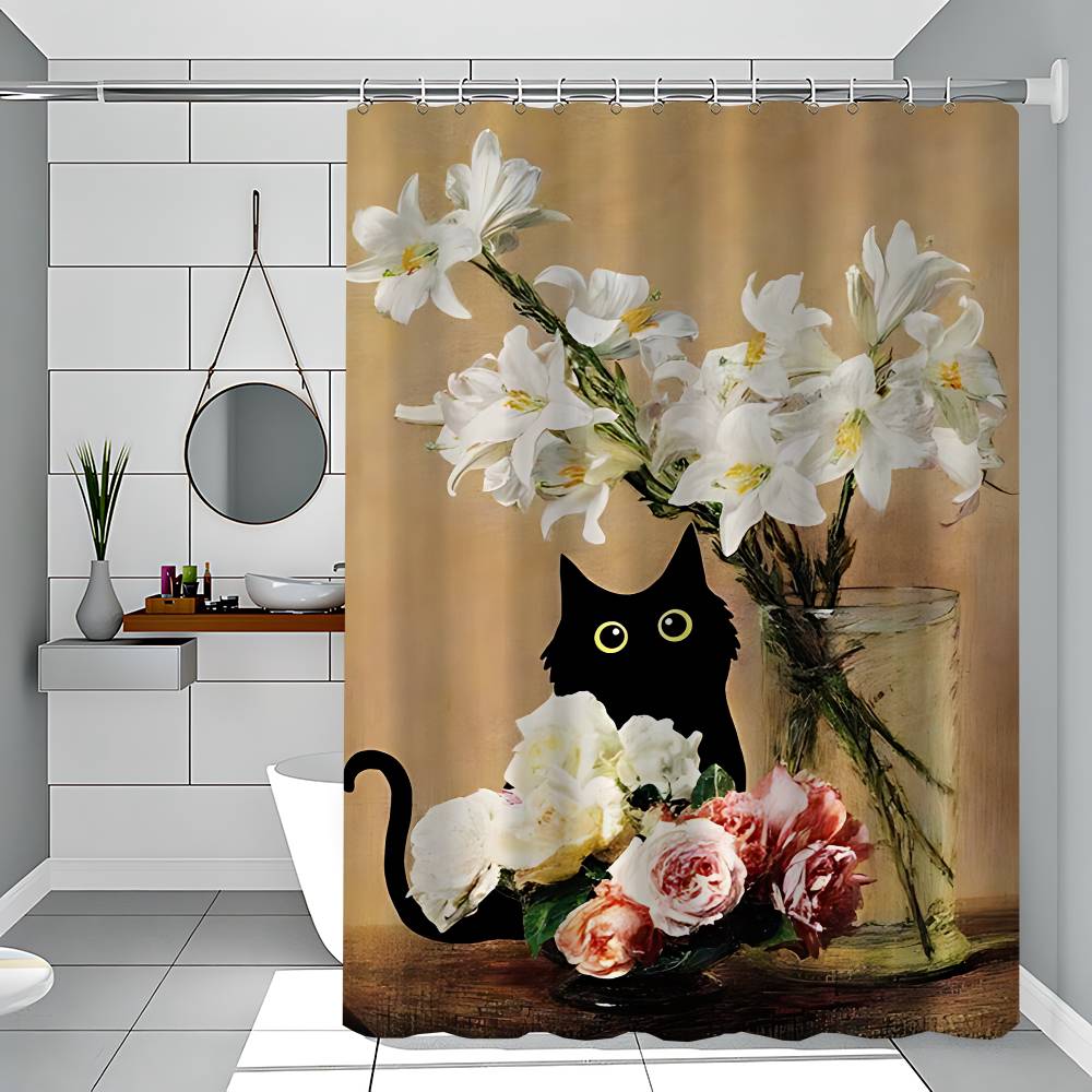 Lustige Kunst Matisse Monet Schwarze Katze Van Gogh Sonnenblumen Duschvorhang - Wasserabweisend und auslaufsicher, Schimmel- und Mehltau