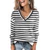 Damen Gestreifter Farbblock V-Ausschnitt Pullover Langärmeliges Strickoberteil