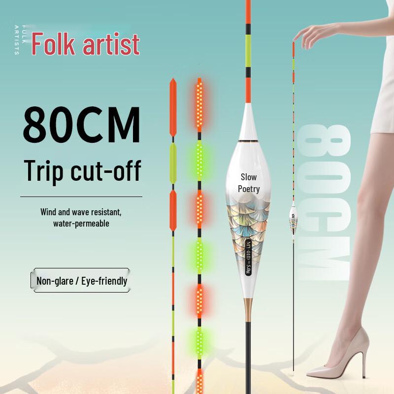

Long-Distance LED Night Fishing Float for Culter & Grass Carp 80cm, Day+Night LED Tail, Battery+Box