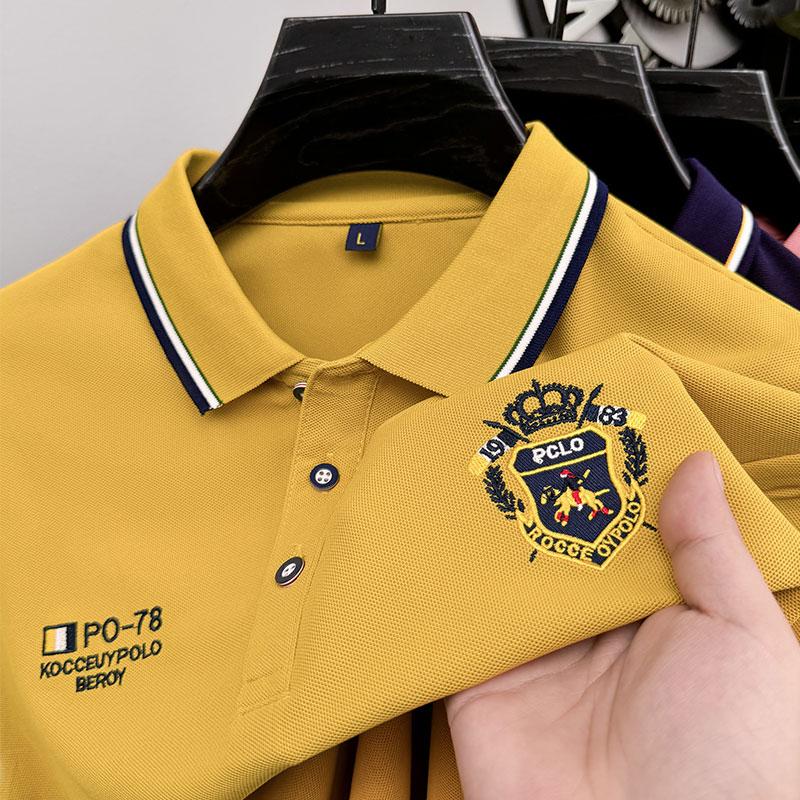

Men s Polo Shirt Lapel Long Sleeve Fall Badge Embroidery T-Shirt Classic Business Handsome Menswear 4XL жовтий