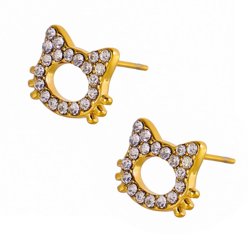 CARLIDANA Hot Selling Zircon Inlaid Earrings Heart Butterfly Star Cat Flower Stainless Steel Gold Plated Earrings Jewelry Women