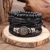 Men's Retro Sunflower Multi-layer Leather Bracelet with Wood Beads