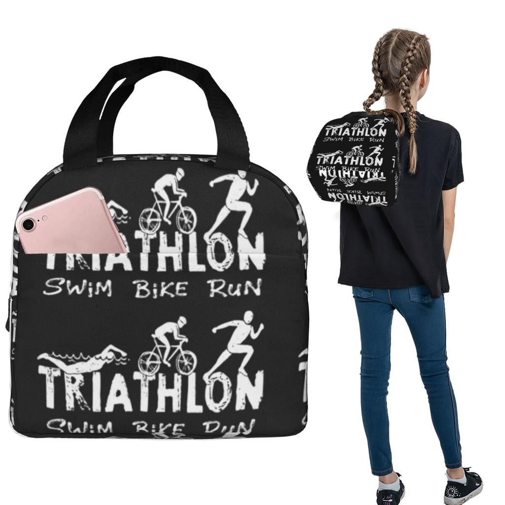 Triathlon Swim Bike Run Athlete Insulated Lunch Bag for Women Children Leakproof Food Boxes Thermal Lunch Box Tote