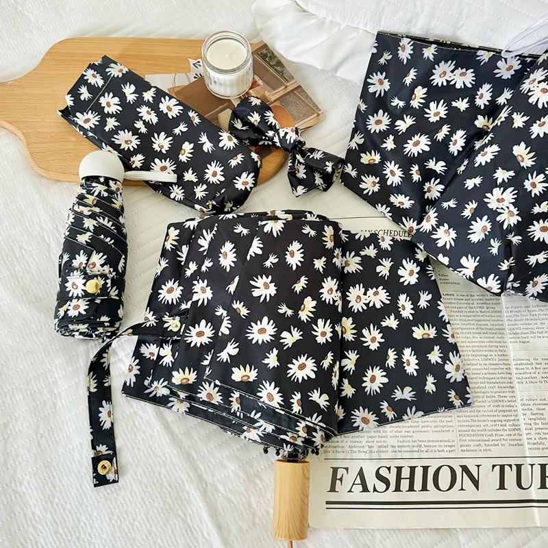 Blumenmuster Regenschirm Mode Lässiger Stil Ästhetisch Tragbar Faltbar Sonnenschutz Regen Regenschirm Foto Requisit Outdoor Reisezubehör