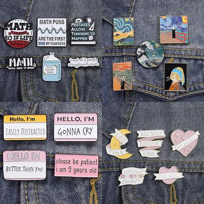 3~6pcs/set Enamel Pin Set Cute Cat Quote Letter Math Oil Painting Cartoon Boy Animals Brooch Lapel Badge Women Men Jewelry