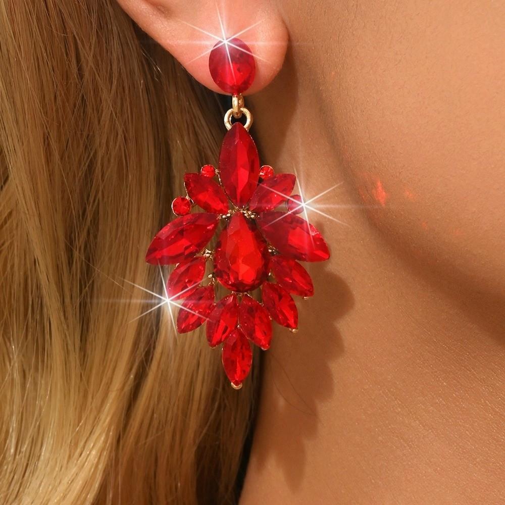 1 Paar Luxus Retro Blumenohrringe Kunstfestival Stil Elegante Glasohrringe Funkelnde Society-Ohrringe für Damen