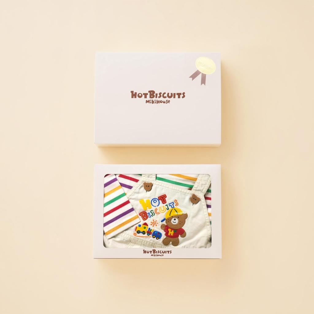 MIKI HOUSE HOT BISCUITS Overalls Gift Set for Boys and Girls, Baby, Kids, Baby Shower Gift, White, Size S (70-80cm), Box Included, 74-9936-145