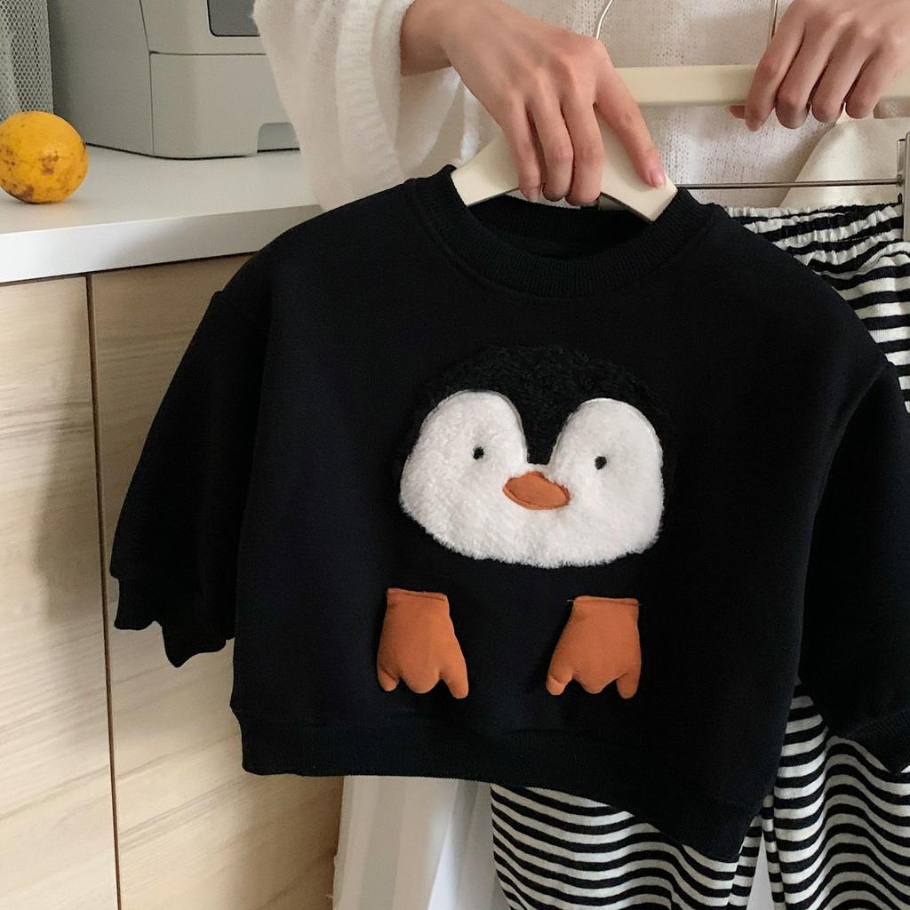 Kids Winter Fleece Hoodie with Cute Penguin Print for Boys and Girls