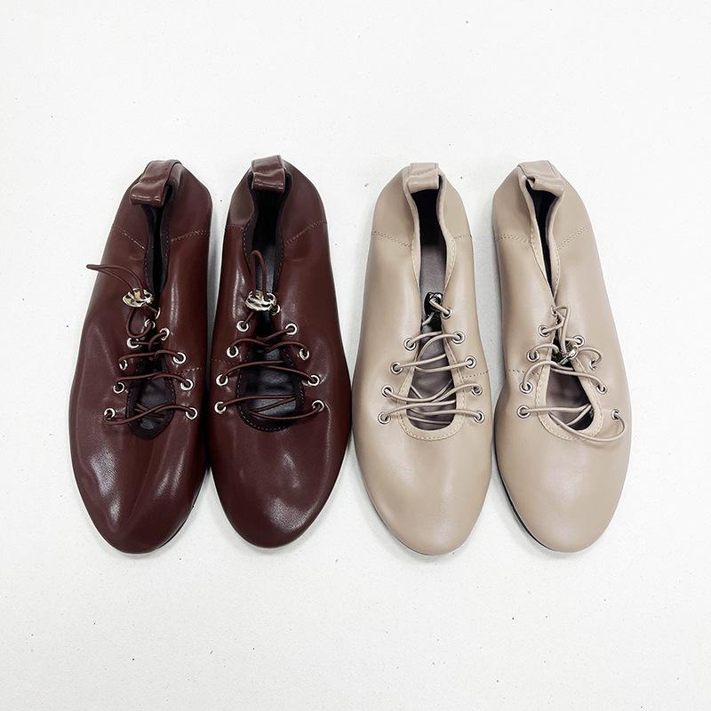 Fashion NEW Spring Lace Up Women's Shoes Soft Leather Outdoor Casual Ballet Flats Walking Large Gize Brand Comfortable Ladies Loafers
