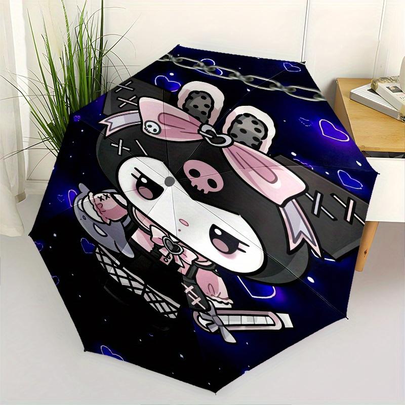 

Kuromi Automatic Folding Umbrella-Simple 8-Rib Design, Bright Cartoon Pattern, Durable Iron Frame, Suitable For Travel, Outdoor, Beach-Cute