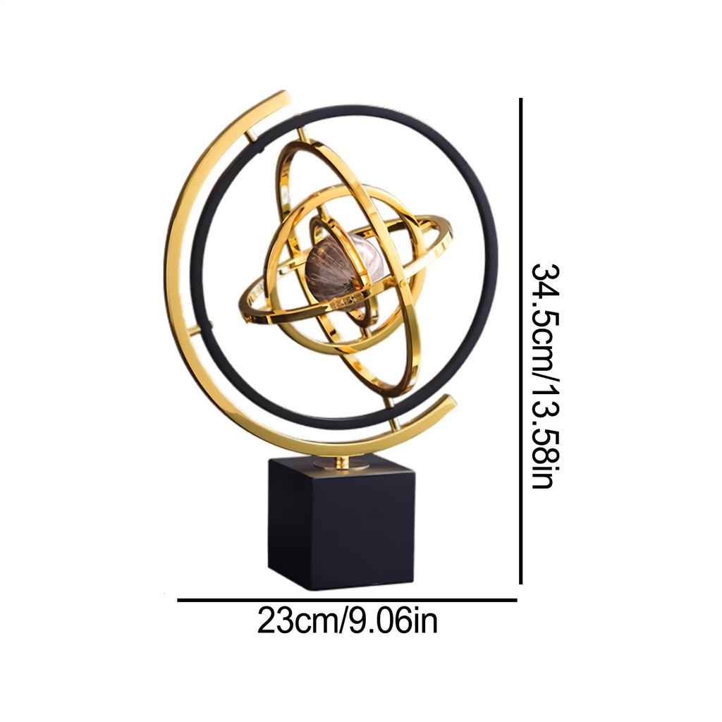 Rotating Globe Metal Ornament Home Accent Modern Abstract Art Decor Rotating Tabletop Abstraction Globe for Office Desk