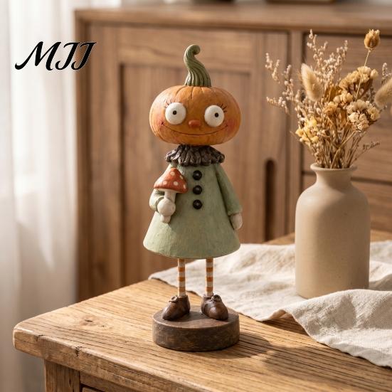 Creative Gift for Friends Halloween Pumpkin/Skeleton Figurine, Resin Desktop Ornament, Retro Cartoon Spooky Atmosphere Room Decor Humanoid Statue