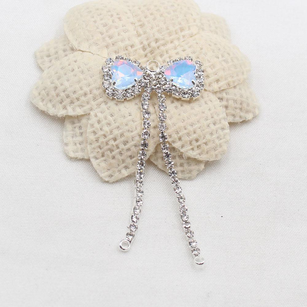 2 Pieces of 26 * 59mm Silver Shiny Flat Bow Tassel Mocha Pendant DIY Hair Accessories, Earrings, Clothing, Wedding Decoration