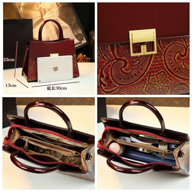 Simple And Atmospheric Lace Bag, Middle-Aged Women'S Bag, Mother Bag, Leather Large Bag, Shoulder Messenger Bag.